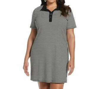 Rafaella Women's Plus Size Classic Fit‎ Short Sleeve Dress Blk White Striped XXL